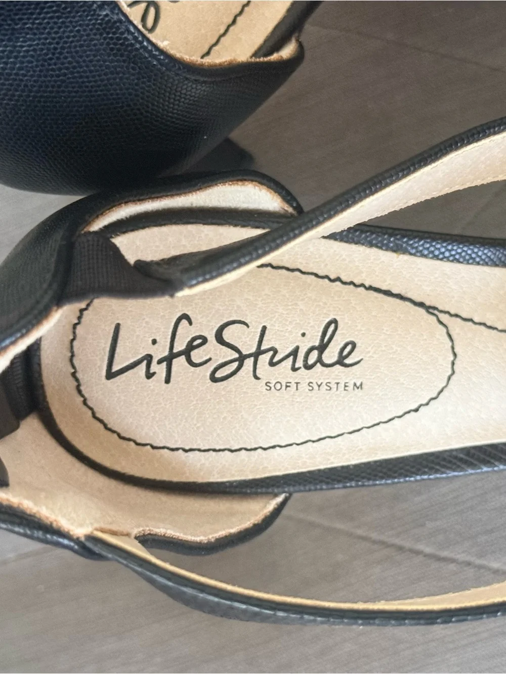 Life Stride Women's Black Pointed Toe Slingback Heels